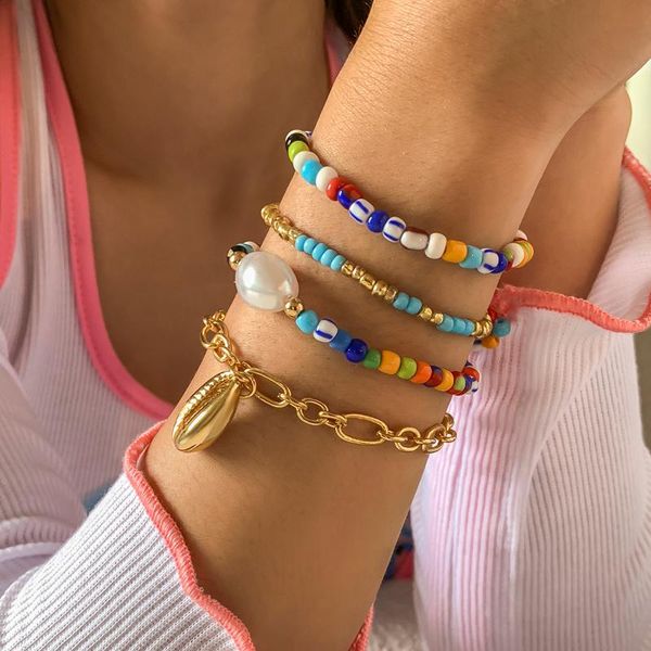 charm bracelets ingesight.z 4pcs/set rainbow colorful beaded chain bangles imitation pearl metal shell pendant couple bracelet jewelry, Golden;silver
charm bracelets ingesight.z 4pcs/set rainbow colorful beaded chain bangles imitation pearl metal shell pendant couple bracelet jewelry, Golden;silver