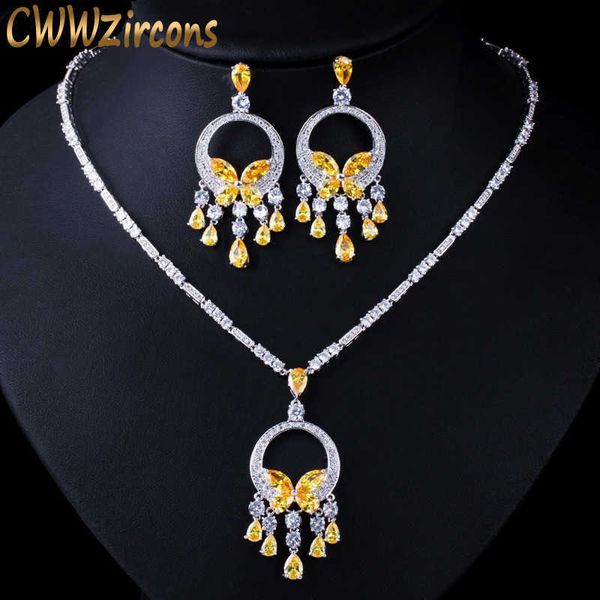 yellow cubic zirconia stone tassel drop big necklace and earring women prom party jewelry set t026 210714, Silver
yellow cubic zirconia stone tassel drop big necklace and earring women prom party jewelry set t026 210714, Silver