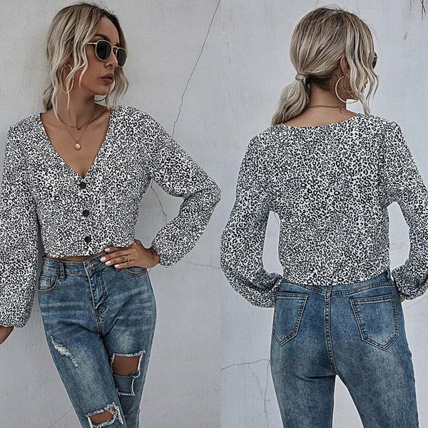 women's blouses & shirts women exposed navel long-sleeve v-neck single-breasted pullover, White
women's blouses & shirts women exposed navel long-sleeve v-neck single-breasted pullover, White