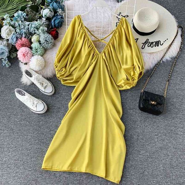 ladies spring summer chic dress v neck short lantern sleeve casual backless solid high waist female 210520, Black;gray
ladies spring summer chic dress v neck short lantern sleeve casual backless solid high waist female 210520, Black;gray