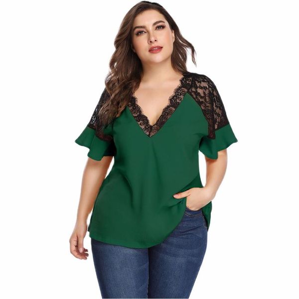 women's blouses & shirts large size clothing color contrast lace splicing coat v-neck t-shirt, White
women's blouses & shirts large size clothing color contrast lace splicing coat v-neck t-shirt, White