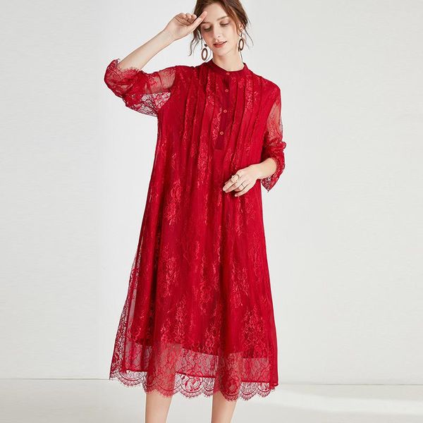 casual dresses plus size women's loose elegant dress 2021 spring summer show thin stand neck long sleeve lace high waist, Black;gray
casual dresses plus size women's loose elegant dress 2021 spring summer show thin stand neck long sleeve lace high waist, Black;gray