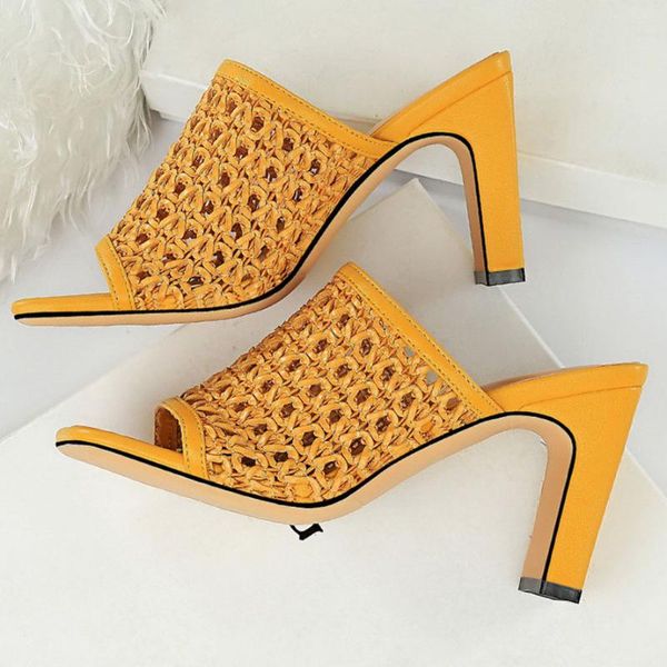 women mules yellow weaving slides lady block heels mesh slippers summer 9cm high luxury peep toe hollow shoes, Black
women mules yellow weaving slides lady block heels mesh slippers summer 9cm high luxury peep toe hollow shoes, Black