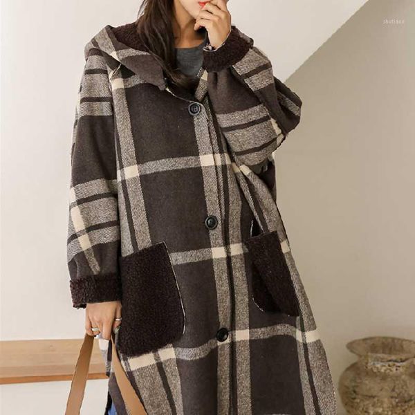 women's wool & blends plaid long loose women coats female vintage hooded fleece casual 2021 autumn winter warm jackets trench coat oute, Black
women's wool & blends plaid long loose women coats female vintage hooded fleece casual 2021 autumn winter warm jackets trench coat oute, Black