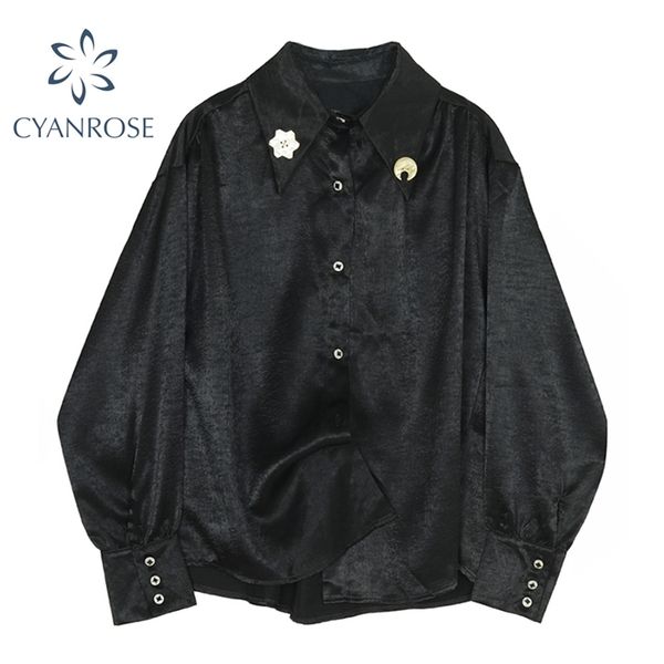 summer women vintage black satin blouse elegant polo collar long sleeve shirts fashion design ol single breasted blusas 210430, White
summer women vintage black satin blouse elegant polo collar long sleeve shirts fashion design ol single breasted blusas 210430, White