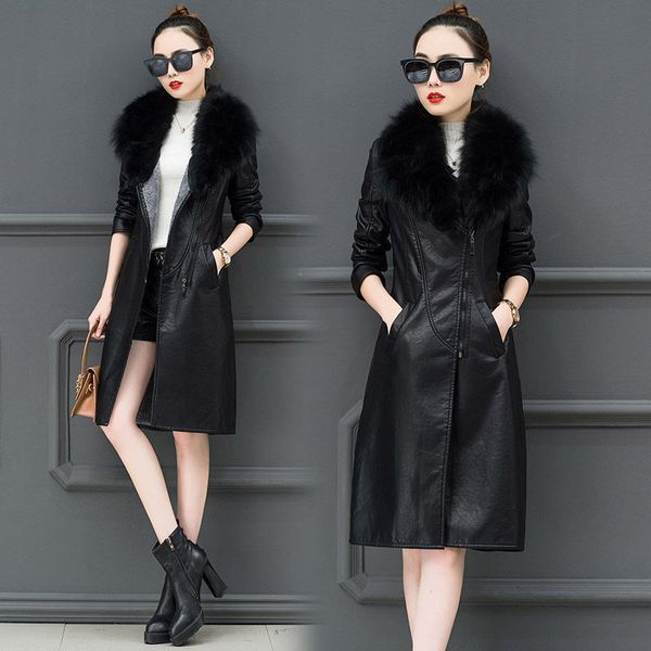 jacket winter women leather pu in addition to velvet long screenplay korean coats goal skin fines great windbreaker 5vjl, Black;brown 
jacket winter women leather pu in addition to velvet long screenplay korean coats goal skin fines great windbreaker 5vjl, Black;brown