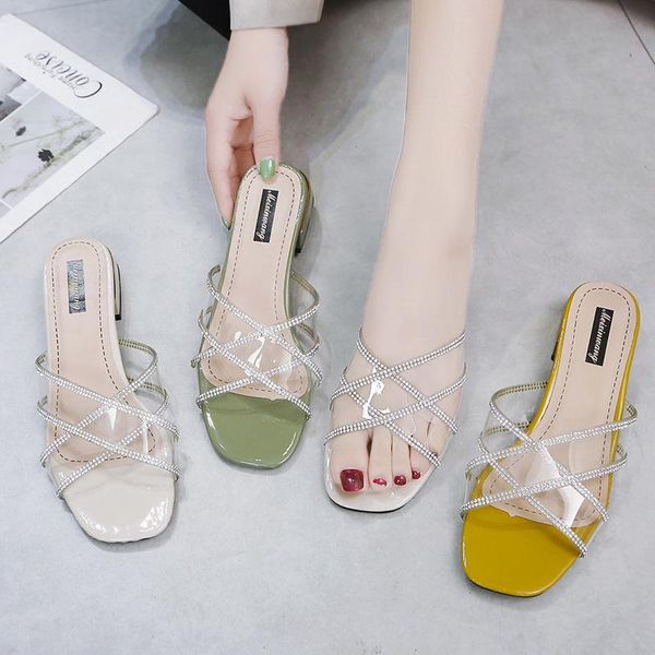 slippers luxury rhinestone transparent pvc women open toe thick heel slides summer shoes sandals 2021 white yellow green, Black
slippers luxury rhinestone transparent pvc women open toe thick heel slides summer shoes sandals 2021 white yellow green, Black