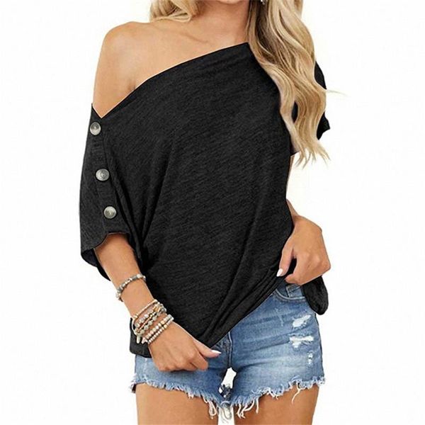 women t-shirts button short sleeve casual summer black fashion tee slash neck solid color t-shirt plus size 3xl women's, White
women t-shirts button short sleeve casual summer black fashion tee slash neck solid color t-shirt plus size 3xl women's, White