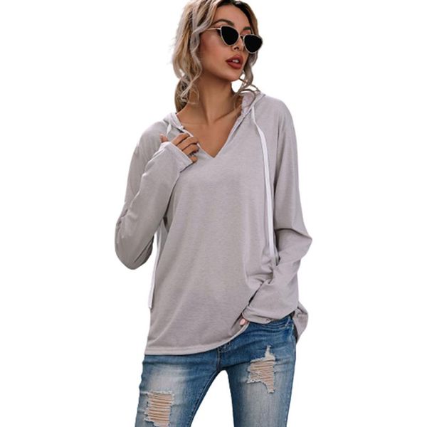 women's t-shirt women plus size hooded sweatshirt casual v neck drawstring loose pullover autumn fashion long sleeve solid thin female, White
women's t-shirt women plus size hooded sweatshirt casual v neck drawstring loose pullover autumn fashion long sleeve solid thin female, White