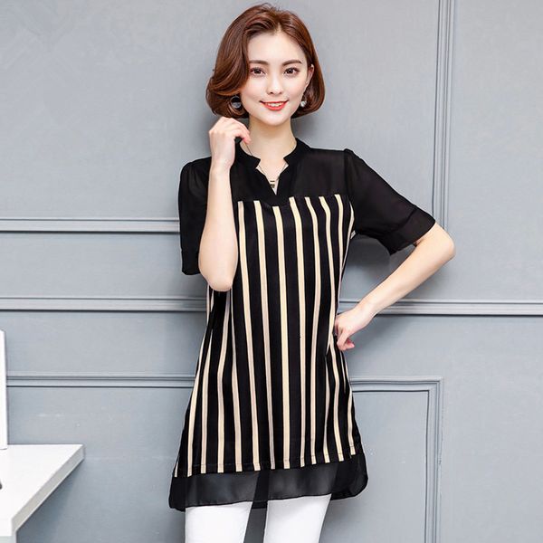women's blouses & shirts chiffon blouse summer fashion striped patchwork v-neck short-sleeve pullovers loose shirt female bla, White
women's blouses & shirts chiffon blouse summer fashion striped patchwork v-neck short-sleeve pullovers loose shirt female bla, White