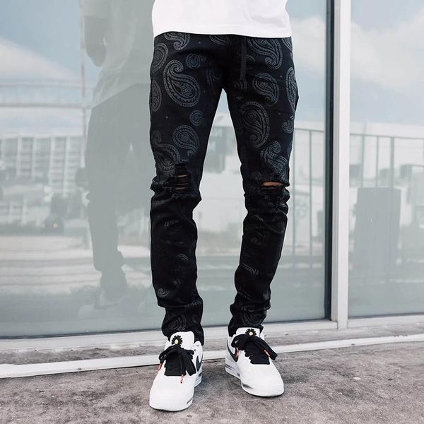 men's jeans printed denim trousers black casual personality ripped straight-leg spot, Blue
men's jeans printed denim trousers black casual personality ripped straight-leg spot, Blue