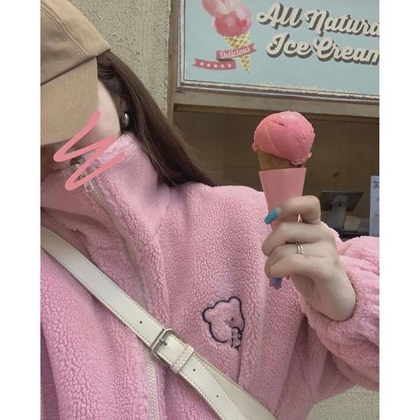 women's jackets kawaii pink jacket autumn loose stand-up collar lamb fur coat thicken harajuku cute bear casual long-sleeved outerwear, Black;brown
women's jackets kawaii pink jacket autumn loose stand-up collar lamb fur coat thicken harajuku cute bear casual long-sleeved outerwear, Black;brown