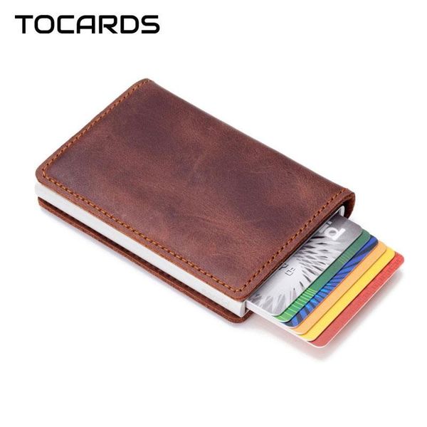 card holders rfid retro genuine leather holder vintage crazy horse metal purse aluminium credit business slim case for men, Brown;gray
card holders rfid retro genuine leather holder vintage crazy horse metal purse aluminium credit business slim case for men, Brown;gray