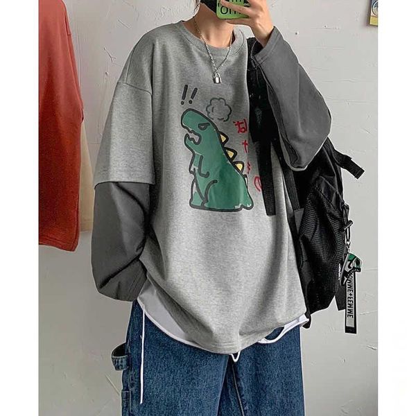 men's t-shirts printed long sleeve t-shirt, korean version, loose and thin, spring autumn fake two-piece clothes summer top, White;black
men's t-shirts printed long sleeve t-shirt, korean version, loose and thin, spring autumn fake two-piece clothes summer top, White;black