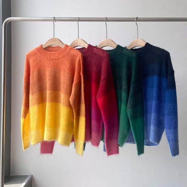 women's sweaters women sweater 2021 early autumn youth 4-color gradient mohair round neck loose knit, White;black
women's sweaters women sweater 2021 early autumn youth 4-color gradient mohair round neck loose knit, White;black