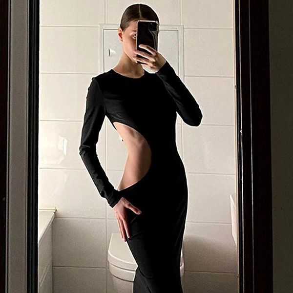 casual dresses women elegant long sleeve club party 2021 autumn black cut out round neck vestidos dress skinny bodycon robes, Black;gray
casual dresses women elegant long sleeve club party 2021 autumn black cut out round neck vestidos dress skinny bodycon robes, Black;gray