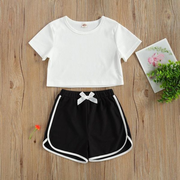 clothing sets summer little girls short sleeve set solid color ribbed and patchwork pants 2-piece suits, White
clothing sets summer little girls short sleeve set solid color ribbed and patchwork pants 2-piece suits, White