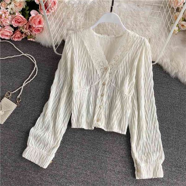 autumn style sweet lace v-neck single-breasted slim short chiffon shirt fashionable temperament puff sleeve uk687 210506, White
autumn style sweet lace v-neck single-breasted slim short chiffon shirt fashionable temperament puff sleeve uk687 210506, White