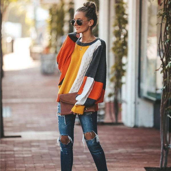 women's sweaters 2021 explosion models sweater loose wild stitching knitted female temperament commuter pullover, White;black
women's sweaters 2021 explosion models sweater loose wild stitching knitted female temperament commuter pullover, White;black