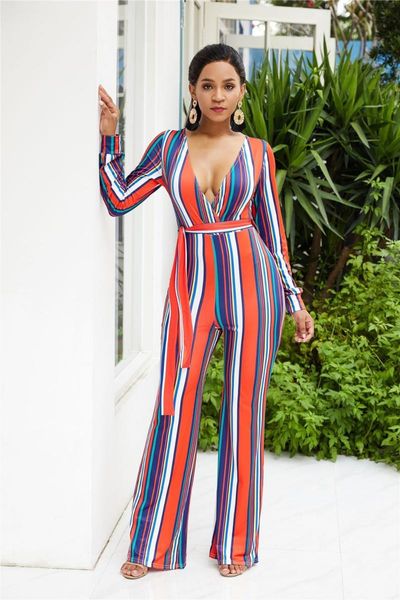 women's jumpsuits & rompers vertical striped print women jumpsuit casual long sleeve deep v neck lace up bandage female body overalls, Black;white
women's jumpsuits & rompers vertical striped print women jumpsuit casual long sleeve deep v neck lace up bandage female body overalls, Black;white