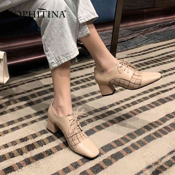 sophitina pumps woman genuine leather patchwork square toe lace up plaid pattern high square heel office lady shoes po1059 210513, Black
sophitina pumps woman genuine leather patchwork square toe lace up plaid pattern high square heel office lady shoes po1059 210513, Black