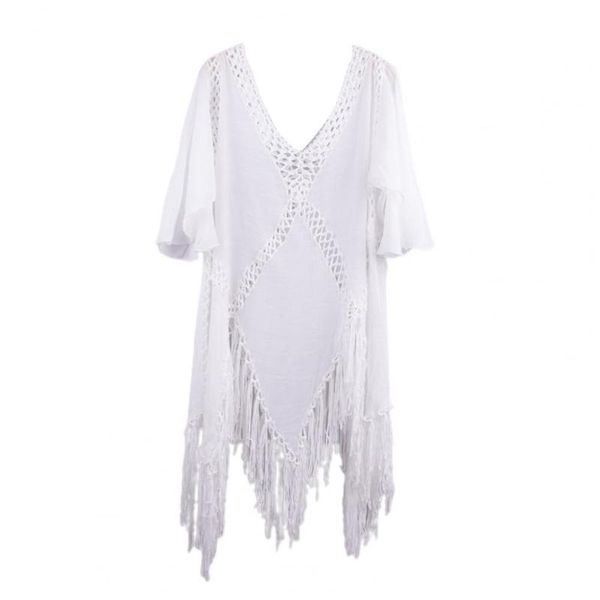 women's swimwear stylish fashion clothing summer irregular bikini cover up v neck loose hollow out for vacation, White;black
women's swimwear stylish fashion clothing summer irregular bikini cover up v neck loose hollow out for vacation, White;black