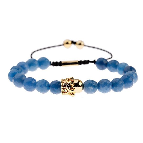 men's fashion blue natural stone bead bracelet golden color crown shape copper inlaid adjustable bracelet with zircon decoration, Black
men's fashion blue natural stone bead bracelet golden color crown shape copper inlaid adjustable bracelet with zircon decoration, Black