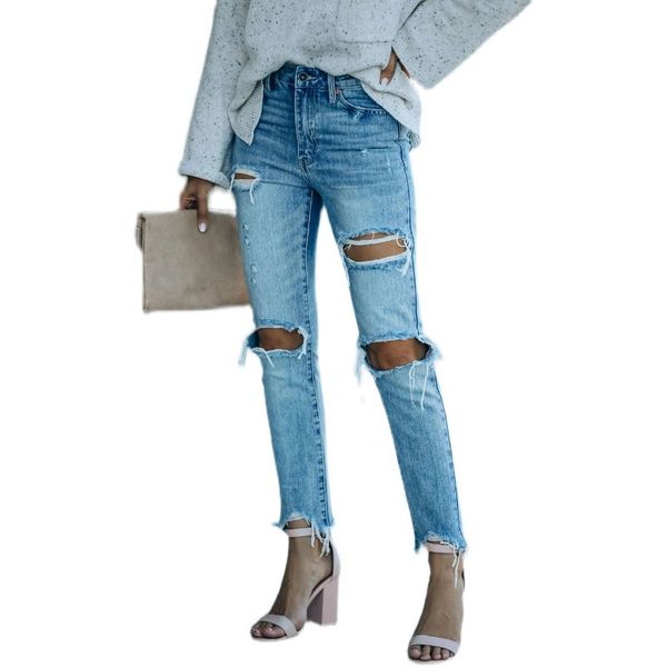 women denim ripped jeans hole vintage pencil pants high elasticity stretch trousers, Blue
women denim ripped jeans hole vintage pencil pants high elasticity stretch trousers, Blue