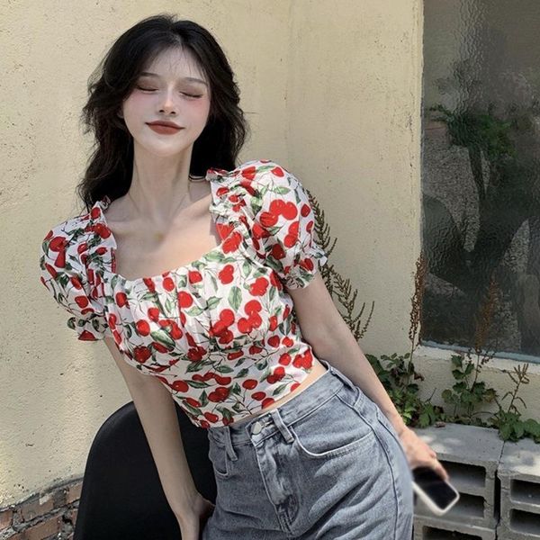 women's blouses & shirts high waist short design sense niche summer puff sleeve square neck floral, White
women's blouses & shirts high waist short design sense niche summer puff sleeve square neck floral, White
