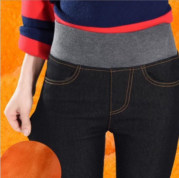winter keep warm thickened women jeans gold velvet elasticated high waist trousers pants, Blue 
winter keep warm thickened women jeans gold velvet elasticated high waist trousers pants, Blue