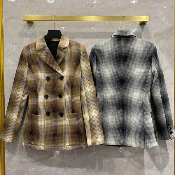 women's jackets 2021 spring designer blazer english style double breasted plaid woolen jacket c357, Black;brown
women's jackets 2021 spring designer blazer english style double breasted plaid woolen jacket c357, Black;brown