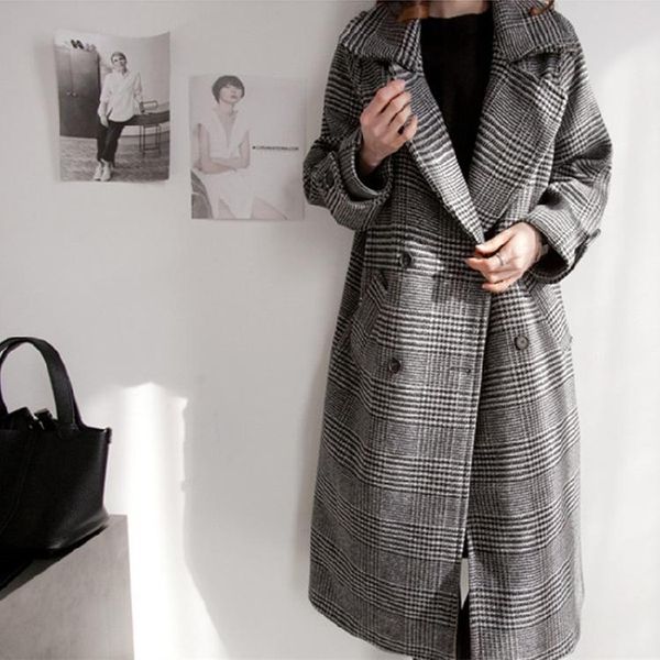 women's wool & blends han guodong door with thick woollen overcoat female paragraph grid woolen cloth dust coat grows in qiu dong big y, Black
women's wool & blends han guodong door with thick woollen overcoat female paragraph grid woolen cloth dust coat grows in qiu dong big y, Black