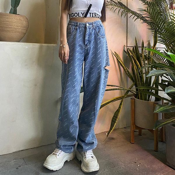 women's jeans casual fashion letter printed ripped pants high-waist straight-leg streetwear bottoms 2021 trousers, Blue
women's jeans casual fashion letter printed ripped pants high-waist straight-leg streetwear bottoms 2021 trousers, Blue