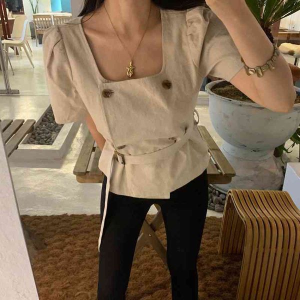 shirts & blouses chic korean puff sleeve square neck double-breasted blouse women belt summer vintage elegant blusas 210429, White
shirts & blouses chic korean puff sleeve square neck double-breasted blouse women belt summer vintage elegant blusas 210429, White