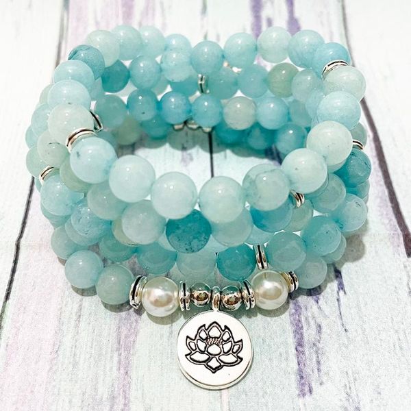 link, chain sn1403 natural blue aqua marine 108 mala bracelet women`s lotus charm throat chakra meditation japa mantra bead, Black
link, chain sn1403 natural blue aqua marine 108 mala bracelet women`s lotus charm throat chakra meditation japa mantra bead, Black