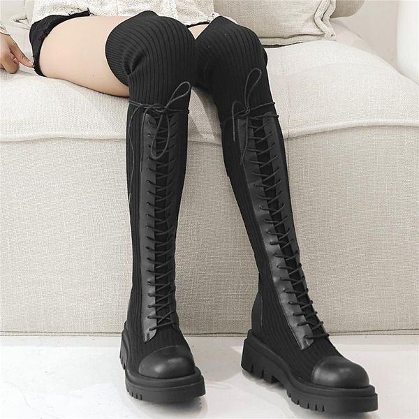 boots thigh high oxfords shoes women lace up genuine leather over the knee riding female stretchy knitting fashion sneakers, Black
boots thigh high oxfords shoes women lace up genuine leather over the knee riding female stretchy knitting fashion sneakers, Black