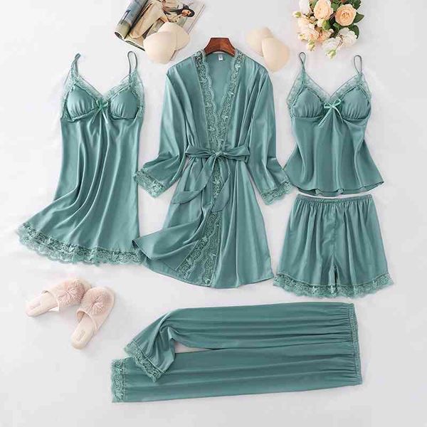 women's sleepwear summer pajamas women satin pjs ice silk five piece set lace robe kimono ing gown intimate lingerie kjcf, Black;red
women's sleepwear summer pajamas women satin pjs ice silk five piece set lace robe kimono ing gown intimate lingerie kjcf, Black;red