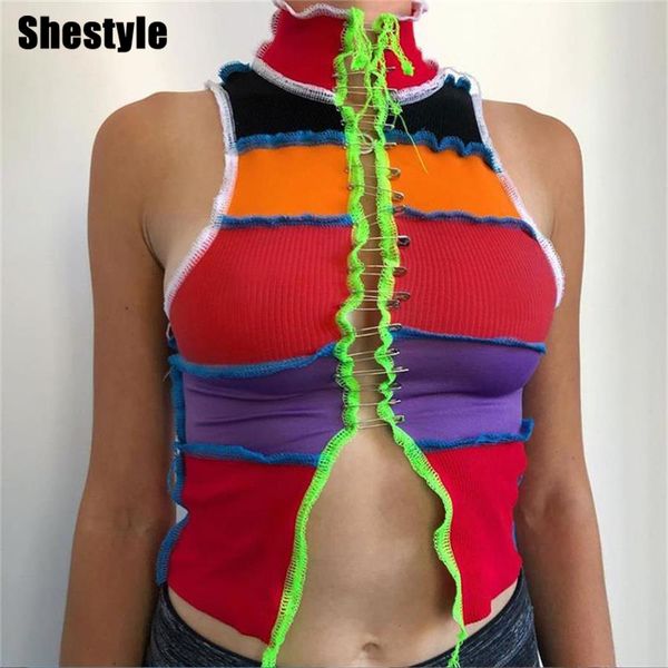 shestyle tank 2021 autumn sleeveless striped colorful turtleneck red pin patchwork rib-knited camis crop womenb, Black;white
shestyle tank 2021 autumn sleeveless striped colorful turtleneck red pin patchwork rib-knited camis crop womenb, Black;white
