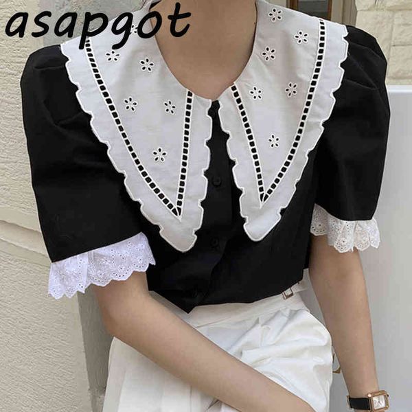summer retro puff short sleeve peter pan collar blouse women crocheted contrast color loose single-breasted shirt sweet japan 210429, White
summer retro puff short sleeve peter pan collar blouse women crocheted contrast color loose single-breasted shirt sweet japan 210429, White