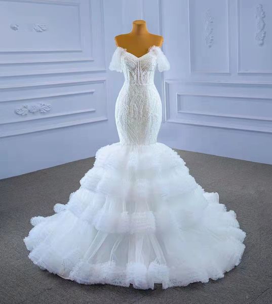 luxury lace bridal gowns with detachable sleeves wedding dresses tiered tulle birthday wear robe de mariée, White
luxury lace bridal gowns with detachable sleeves wedding dresses tiered tulle birthday wear robe de mariée, White