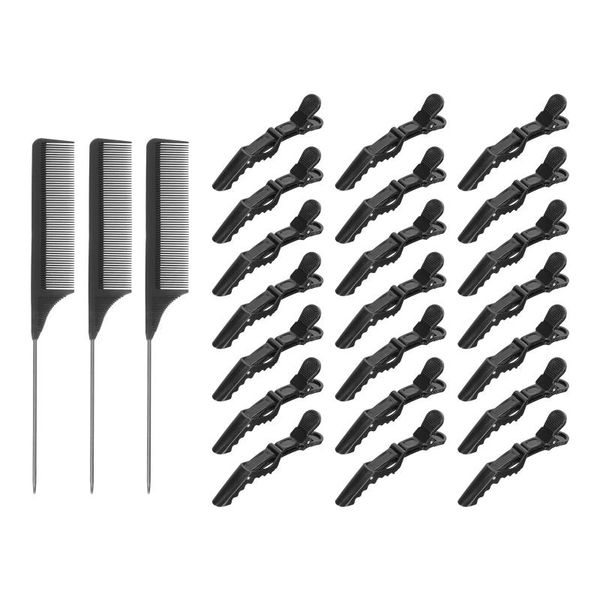 hair brushes 1 set useful hairdresser clips tight abs tail combs barber shop (black), Silver
hair brushes 1 set useful hairdresser clips tight abs tail combs barber shop (black), Silver