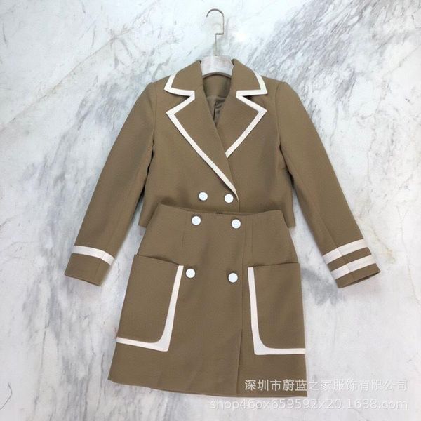 lapel pocket suit coat high waist skirt contrast stitching quality loose version show thin nanyou two piece dress, White
lapel pocket suit coat high waist skirt contrast stitching quality loose version show thin nanyou two piece dress, White