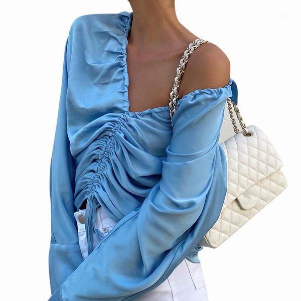 women's blouses & shirts lady drawstring ruched long sleeve v-neck women mujer fashion autumn club party silky satin crop, White
women's blouses & shirts lady drawstring ruched long sleeve v-neck women mujer fashion autumn club party silky satin crop, White