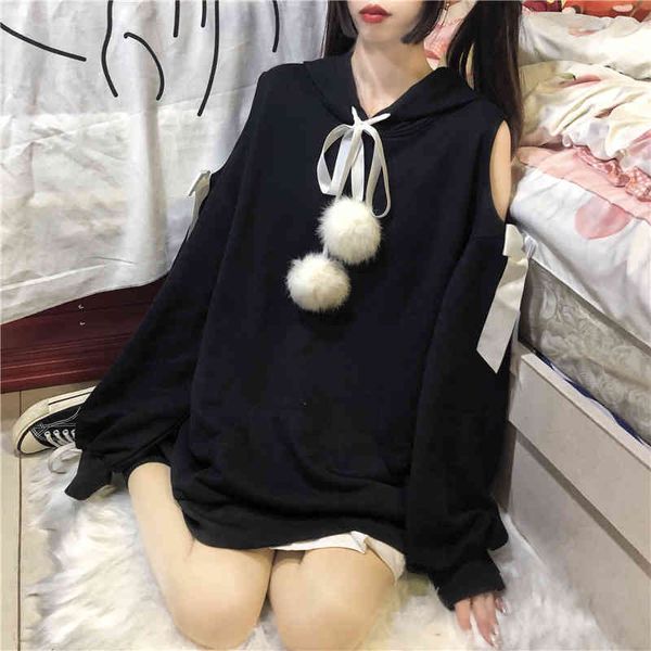 hoodies winter woman hoodie sweet girl shoulder open bow-up pretty pompom female pullovers warm sudaders, Black
hoodies winter woman hoodie sweet girl shoulder open bow-up pretty pompom female pullovers warm sudaders, Black