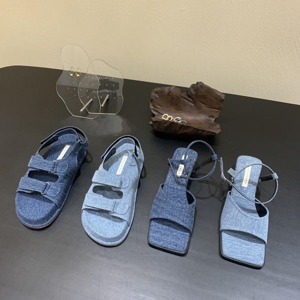sandals square toe med denim women's shoes luxury clear heels 2021 summer medium fashion retro girls high low cotton fabric, Black 
sandals square toe med denim women's shoes luxury clear heels 2021 summer medium fashion retro girls high low cotton fabric, Black