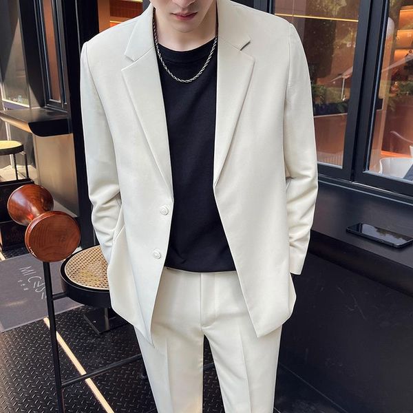 men's suits & blazers 2pieces jacket+pants drape suit men clothing 2021 simple two buttons loose casual blazer streetwear dress tuxedo, White;black
men's suits & blazers 2pieces jacket+pants drape suit men clothing 2021 simple two buttons loose casual blazer streetwear dress tuxedo, White;black