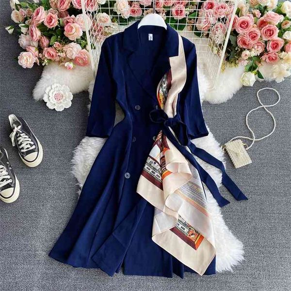 autumn retro high end professional temperament fashion silk scarf double breasted suit knee length dress d083 210506, Black;gray
autumn retro high end professional temperament fashion silk scarf double breasted suit knee length dress d083 210506, Black;gray