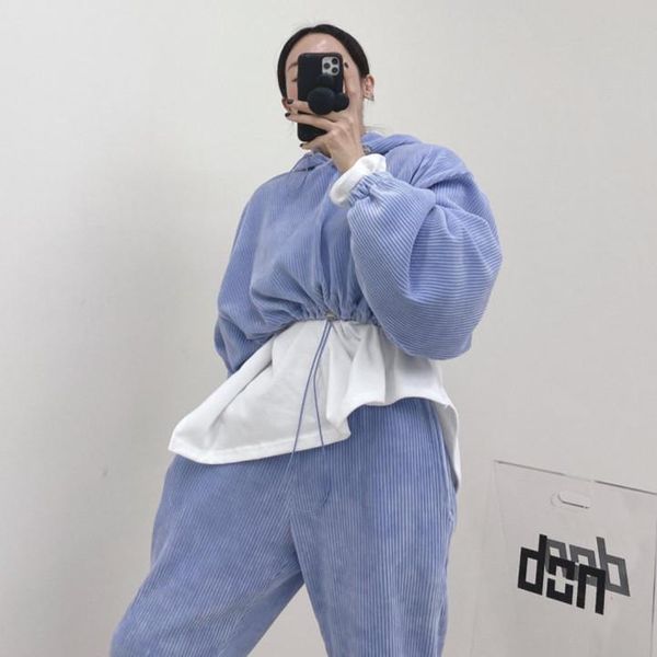 south korea east gate 2021 hooded pit corduroy thickened drawstring leisure sweater elastic casual pants set women's two piece, White
south korea east gate 2021 hooded pit corduroy thickened drawstring leisure sweater elastic casual pants set women's two piece, White