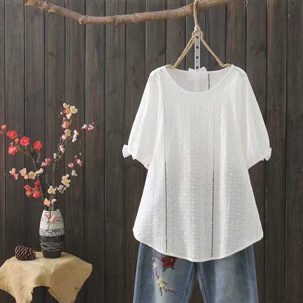 cotton hollow out embroidered short-sleeved o neck solid shirt slim middle-length loose womens 210615, White
cotton hollow out embroidered short-sleeved o neck solid shirt slim middle-length loose womens 210615, White