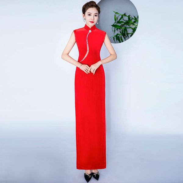 ethnic clothing chinese mandarin collar velour qipao long high split cheongsams solid sleeveless oversize dress women celebrity vestido, Red
ethnic clothing chinese mandarin collar velour qipao long high split cheongsams solid sleeveless oversize dress women celebrity vestido, Red